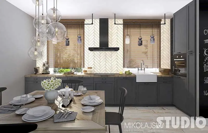 Płytki ułożone w modny wzór chevron