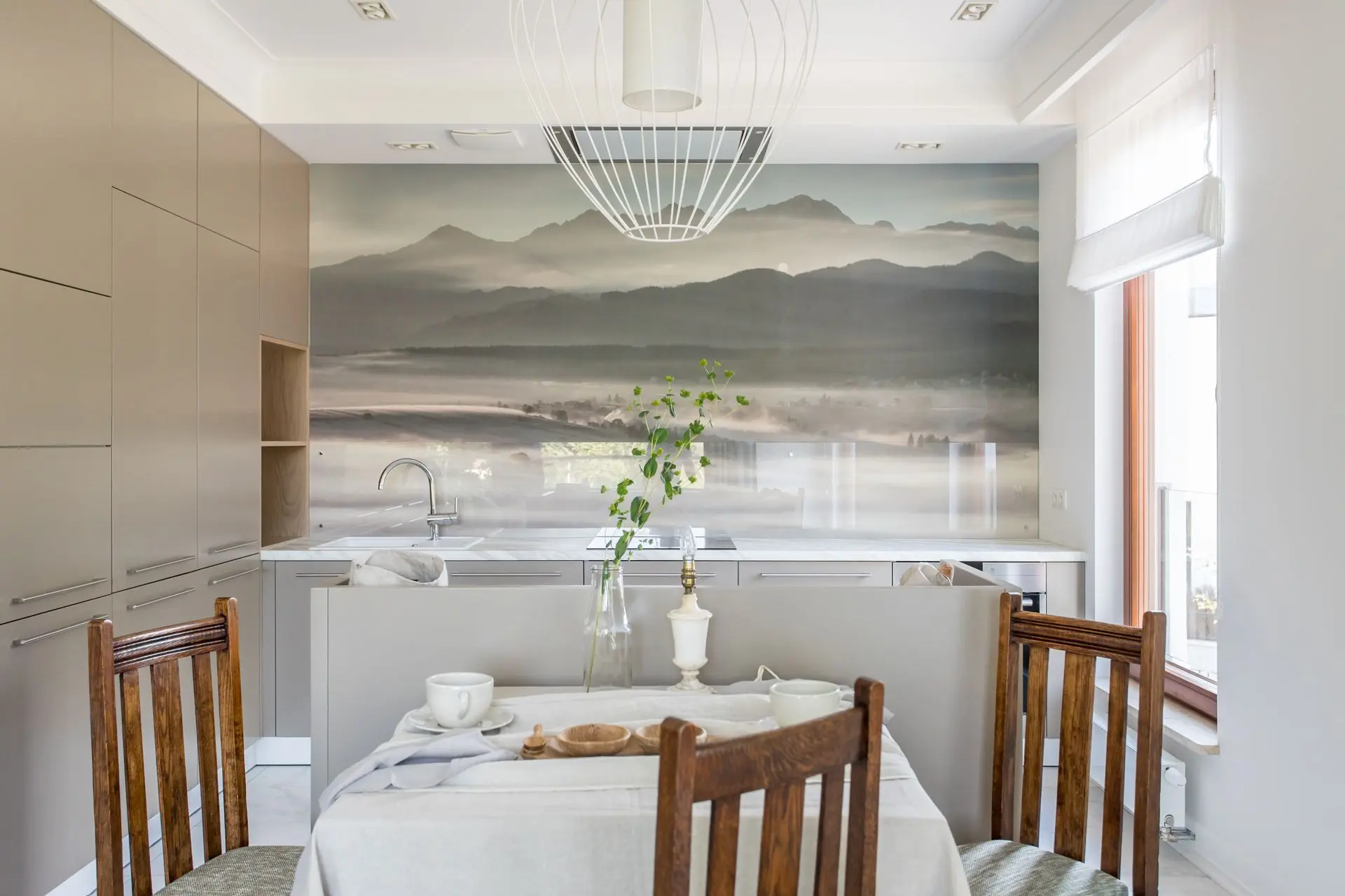 Beżowo szara kuchnia projekt emdesign