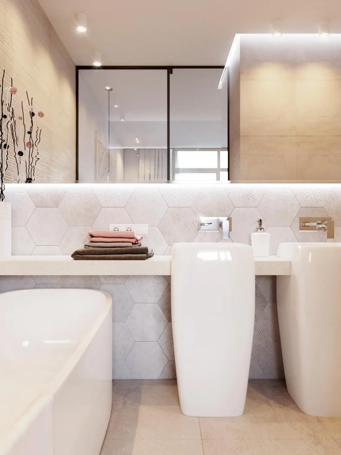 Biało beżowa łazienka – jasna i nowoczesna