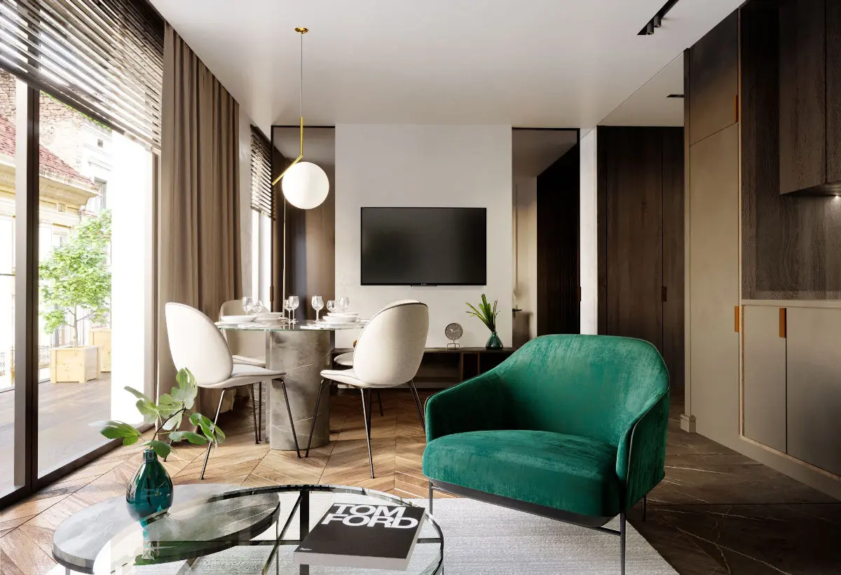 MIEJSKA GARSONIERA Z NUTĄ SZMARAGDOWEJ ZIELNI | PROJ. JMW ARCHITEKCI