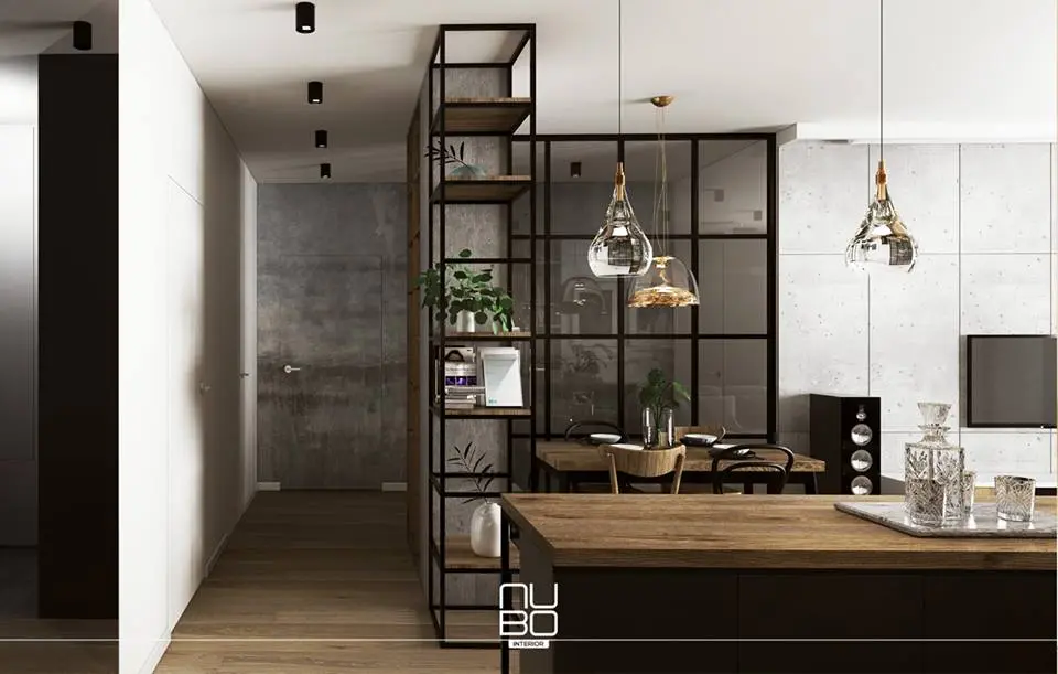 Widok na jadalnie – nad stołem lampa Axo Light