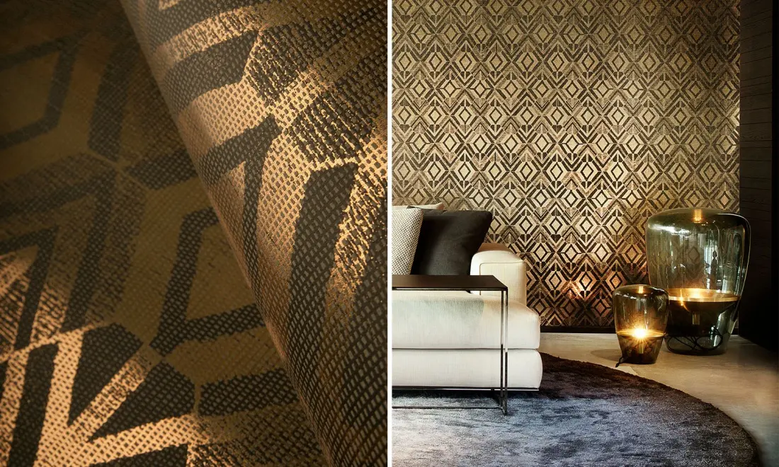 Stonowana tapeta Arte w ciepłym odcieniu złota