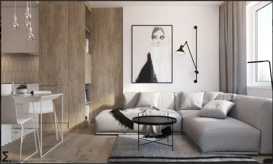 Salon z szarym narożnikiem