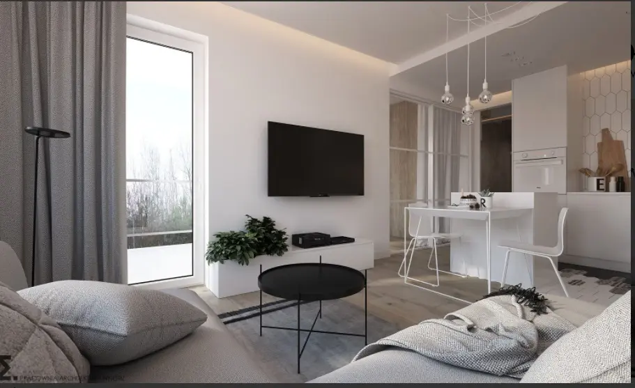 Kuchnia z salonem z wyjściem na taras | proj. Elementy