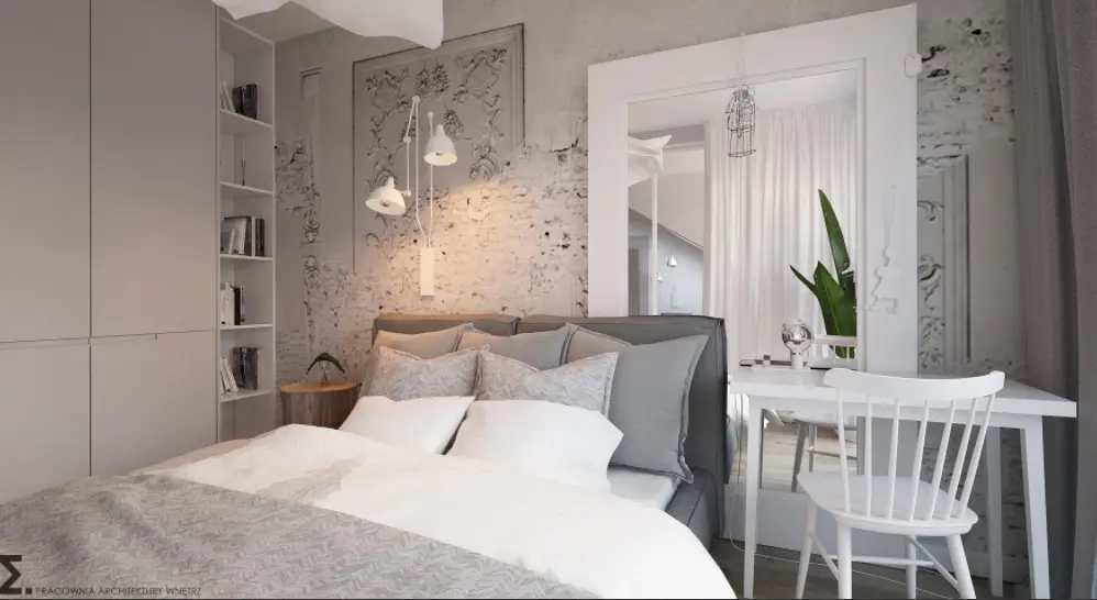 Sypialnia w szarościach proj. Elementy