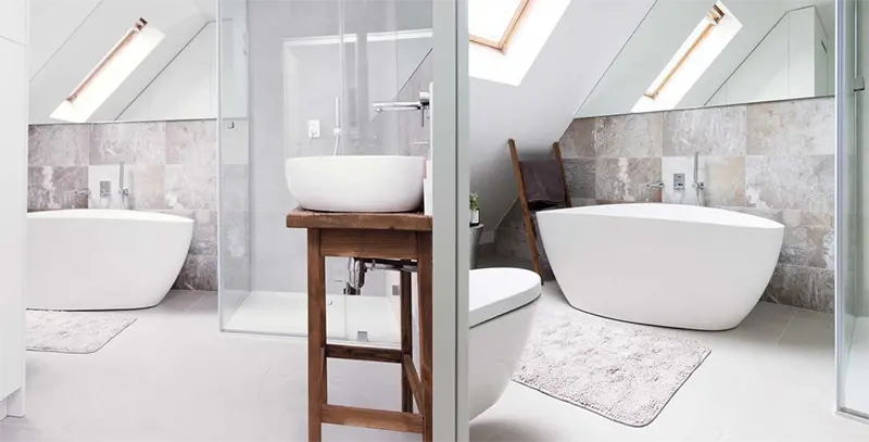 Projekt Łazienki na poddaszu z wanną wolnostojącą