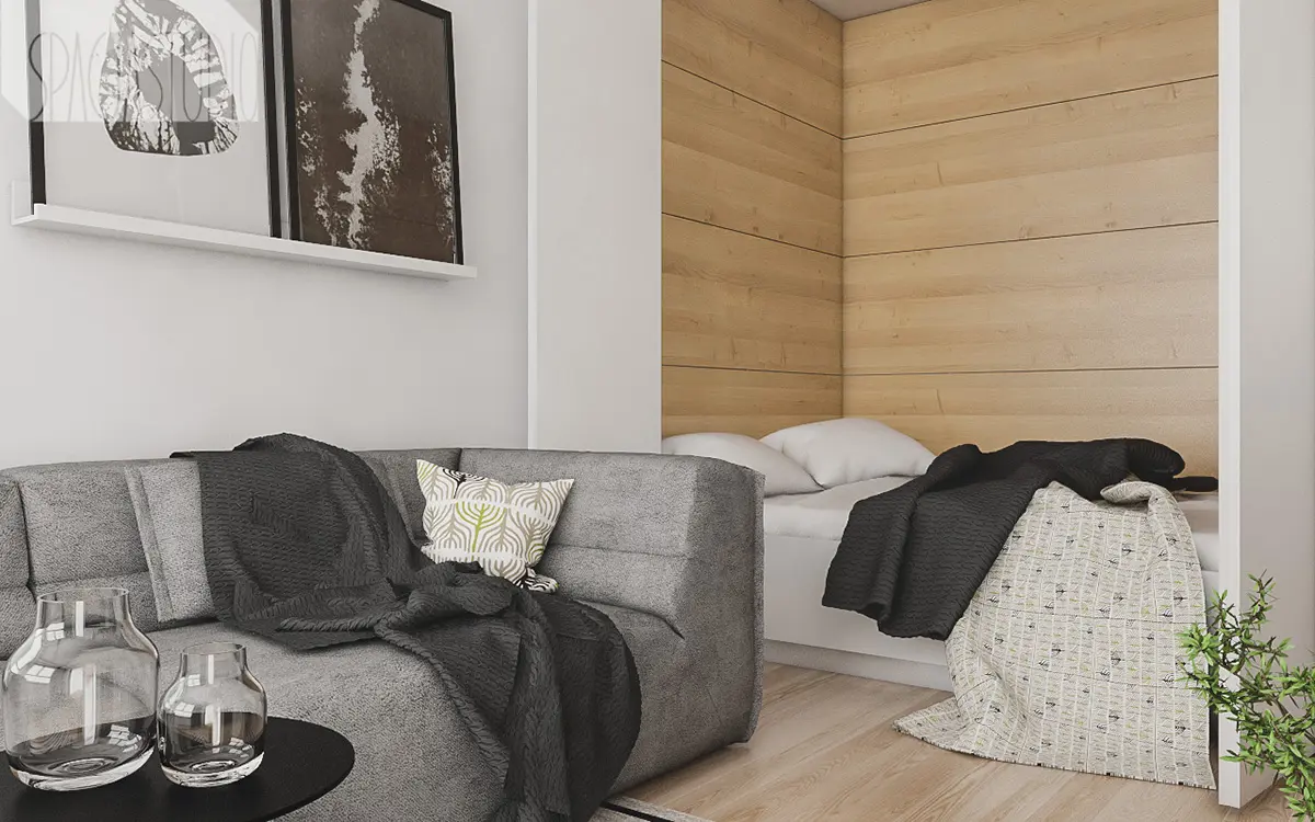 Salon i sypialnia w jednym pomieszczeniu | Ukryte łóżko