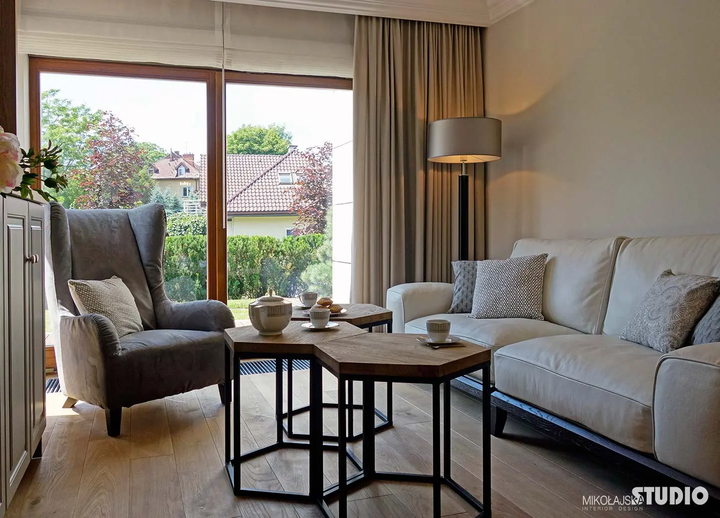 Aranżacja salonu, proj. Mikołajska Studio