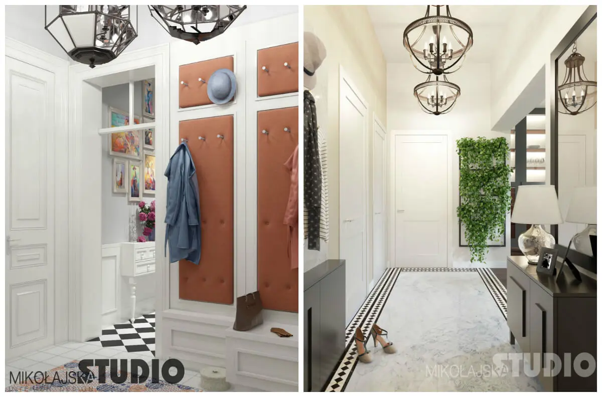 Projekt przedpokoju z wertykalną ścianą