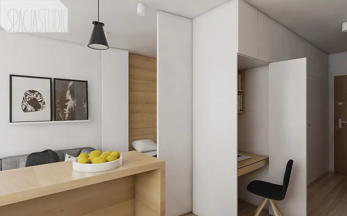 Projekt kawalerki Spacja Studio