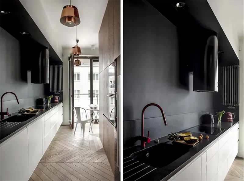 Kuchnia z pięknym parkietem | proj. Anna Koszela