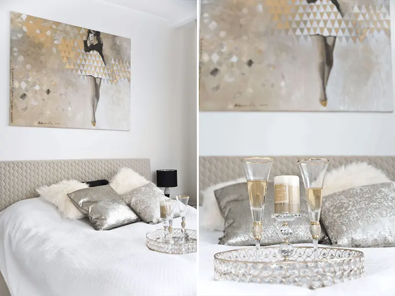 Bardzo elegancka sypialnia w stylu glamour | proj. Miśkiewicz Design