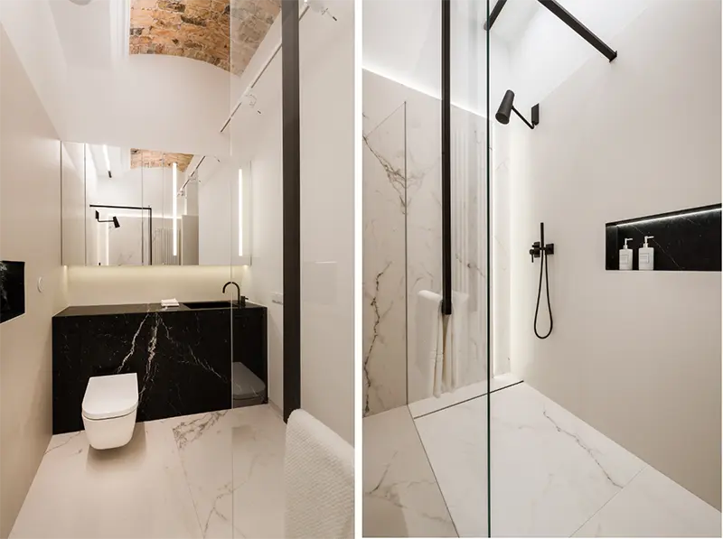 Marmur połączony z czerwoną cegłą | proj. Nasciturus design