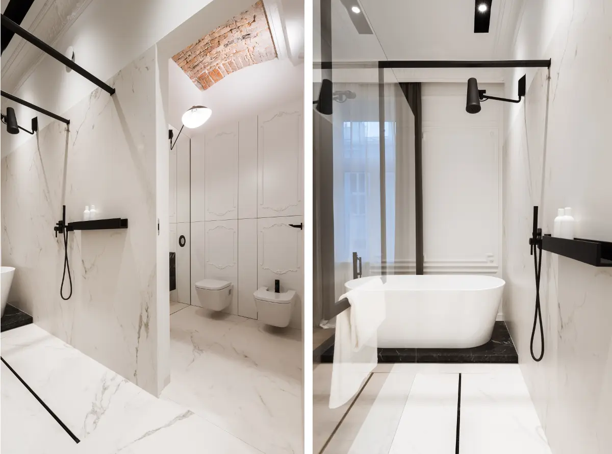 Marmur połączony z czerwoną cegłą | proj. Nasciturus design