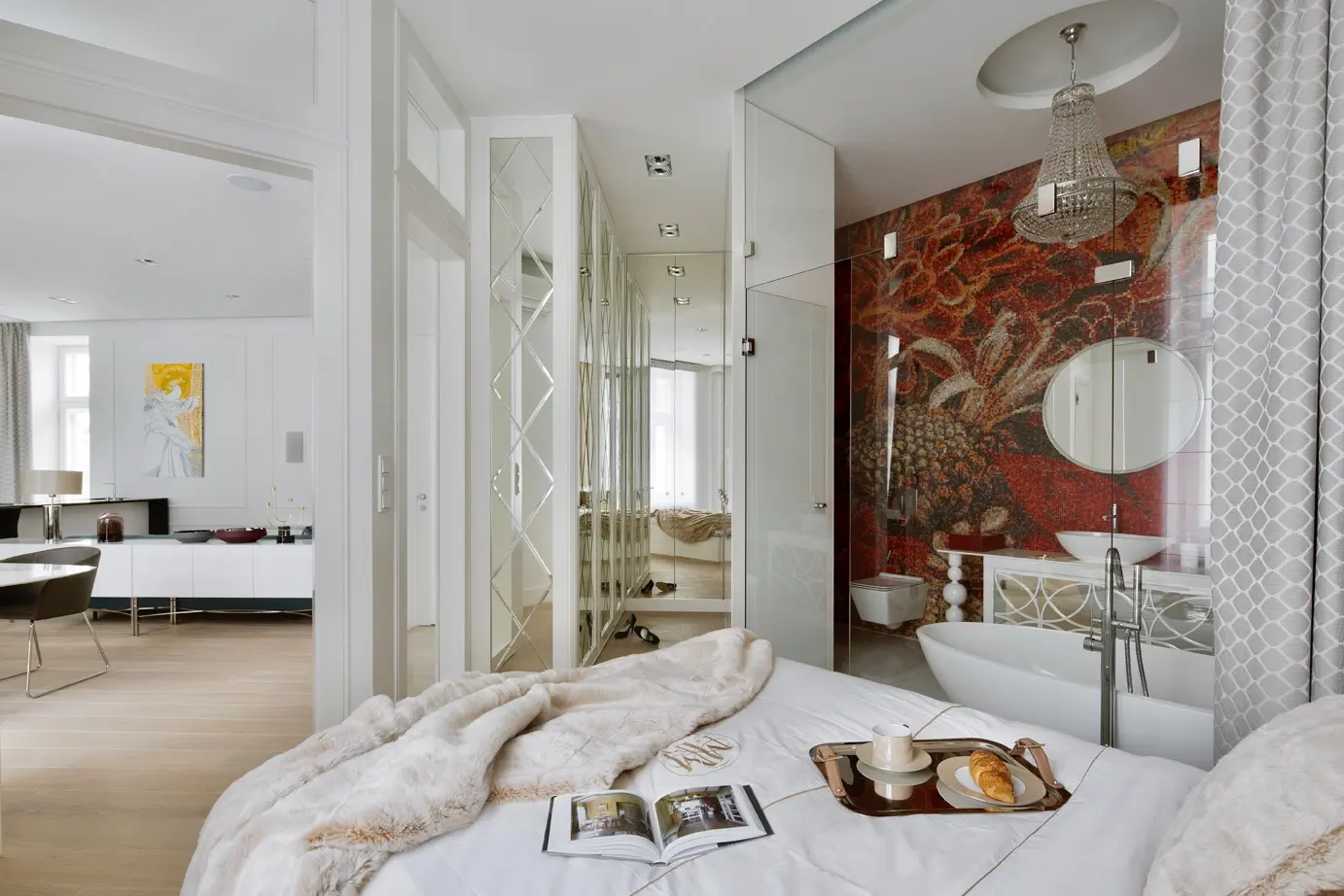 Sypialnia z przeszkloną łazienką | proj. Nasciturus design