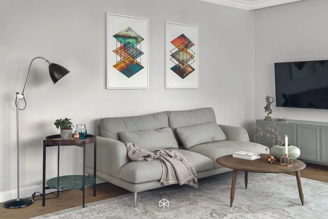 Aranżacja salonu w odcieniach szarości | proj. LOFT Magdalena Adamus, photo: Tom Kurek