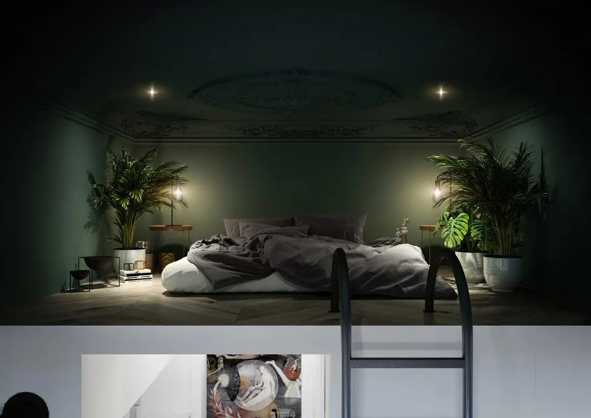 Klimatyczna sypialnia na antresoli w kamienicy | proj. Home And Wood