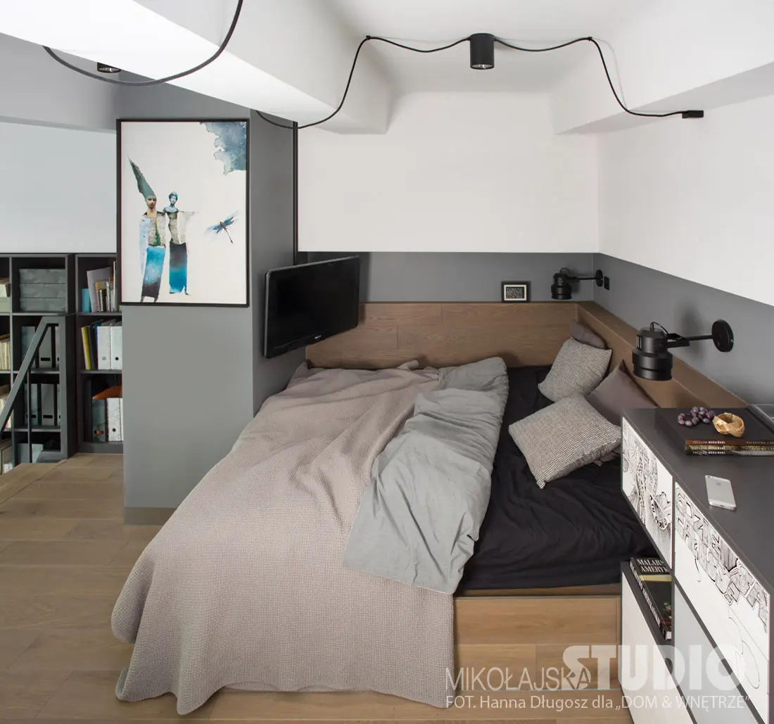 Mini sypialnia na antresoli (proj. Mikołajska Studio)