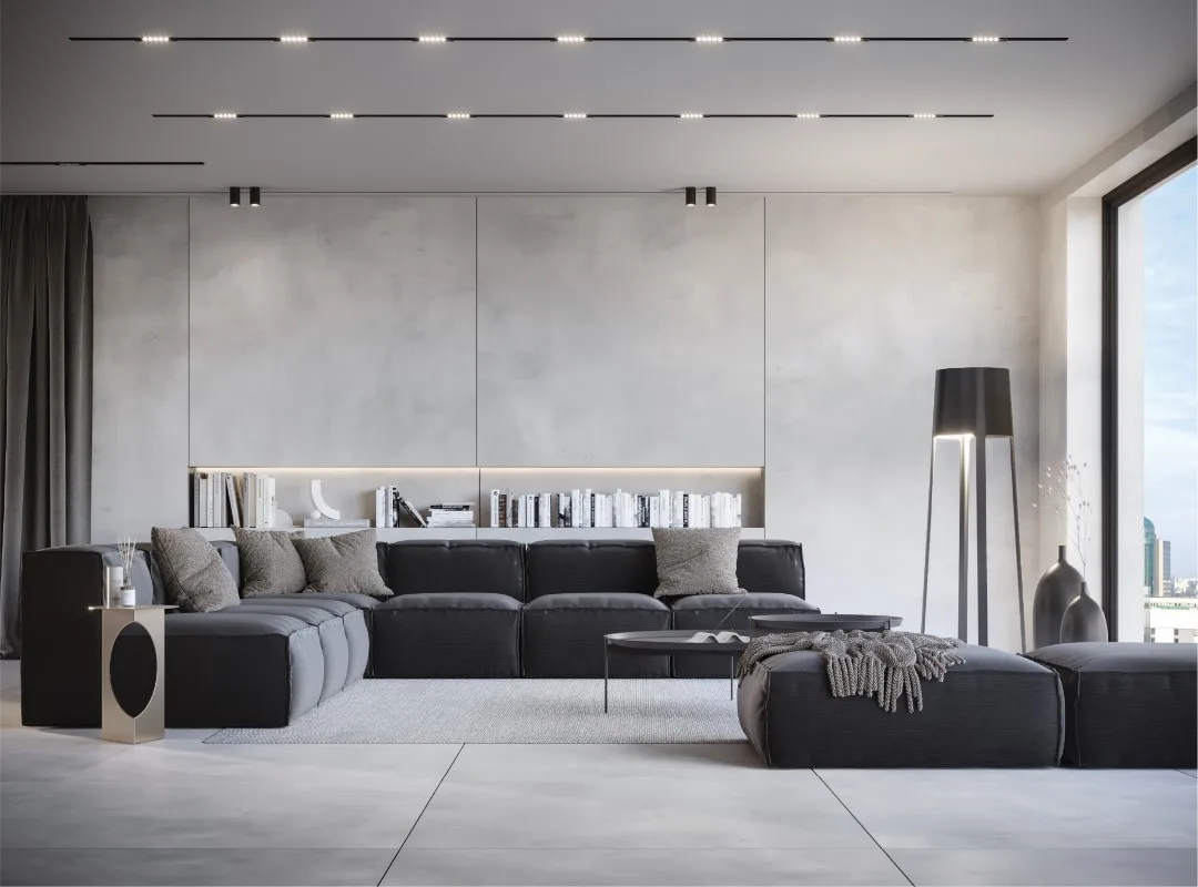 salon z płytkami wielkoformatowymi