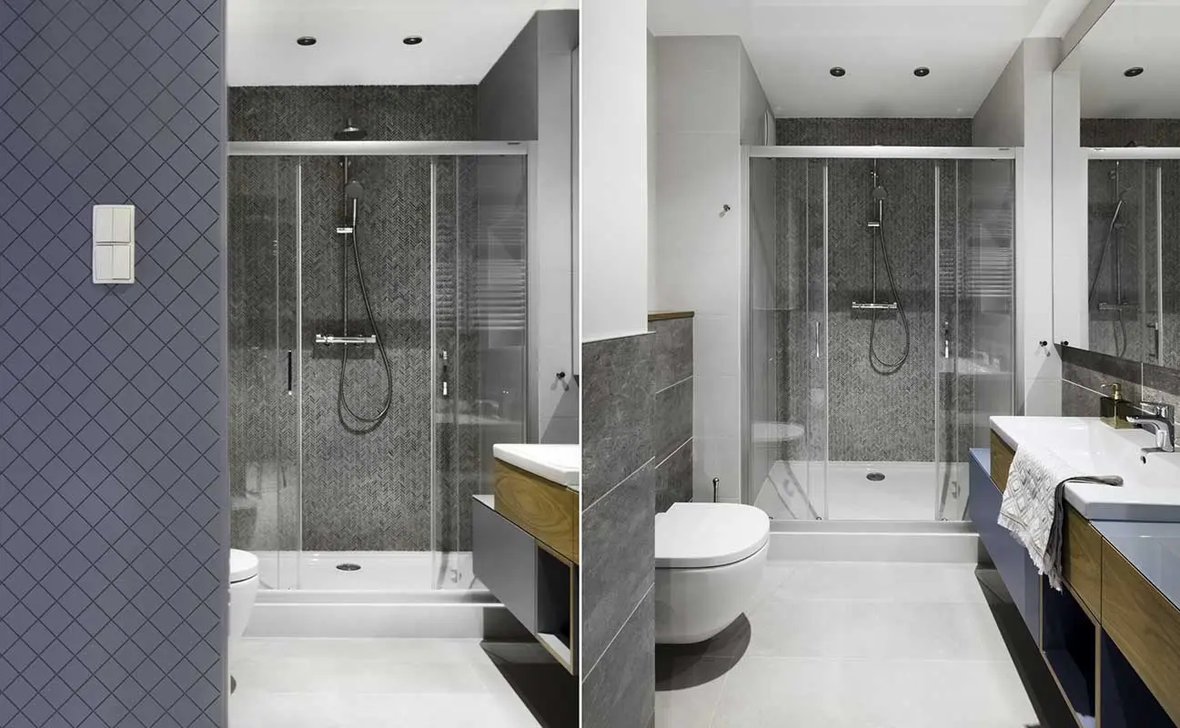 Niebieskie płytki Mutina Rombini efektowne wykończenie ściany