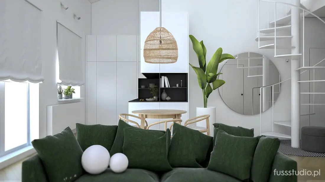 Biała kuchnia otwarta na salon i jadalnię | FUss Studio