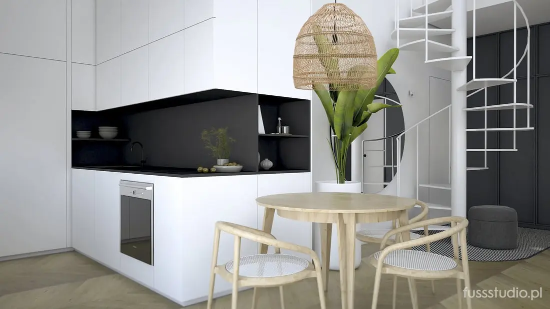 Biała kuchnia otwarta na salon i jadalnię | FUss Studio