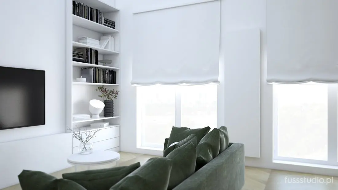 Salon z zieloną welurową sofą | Fuss Studio 