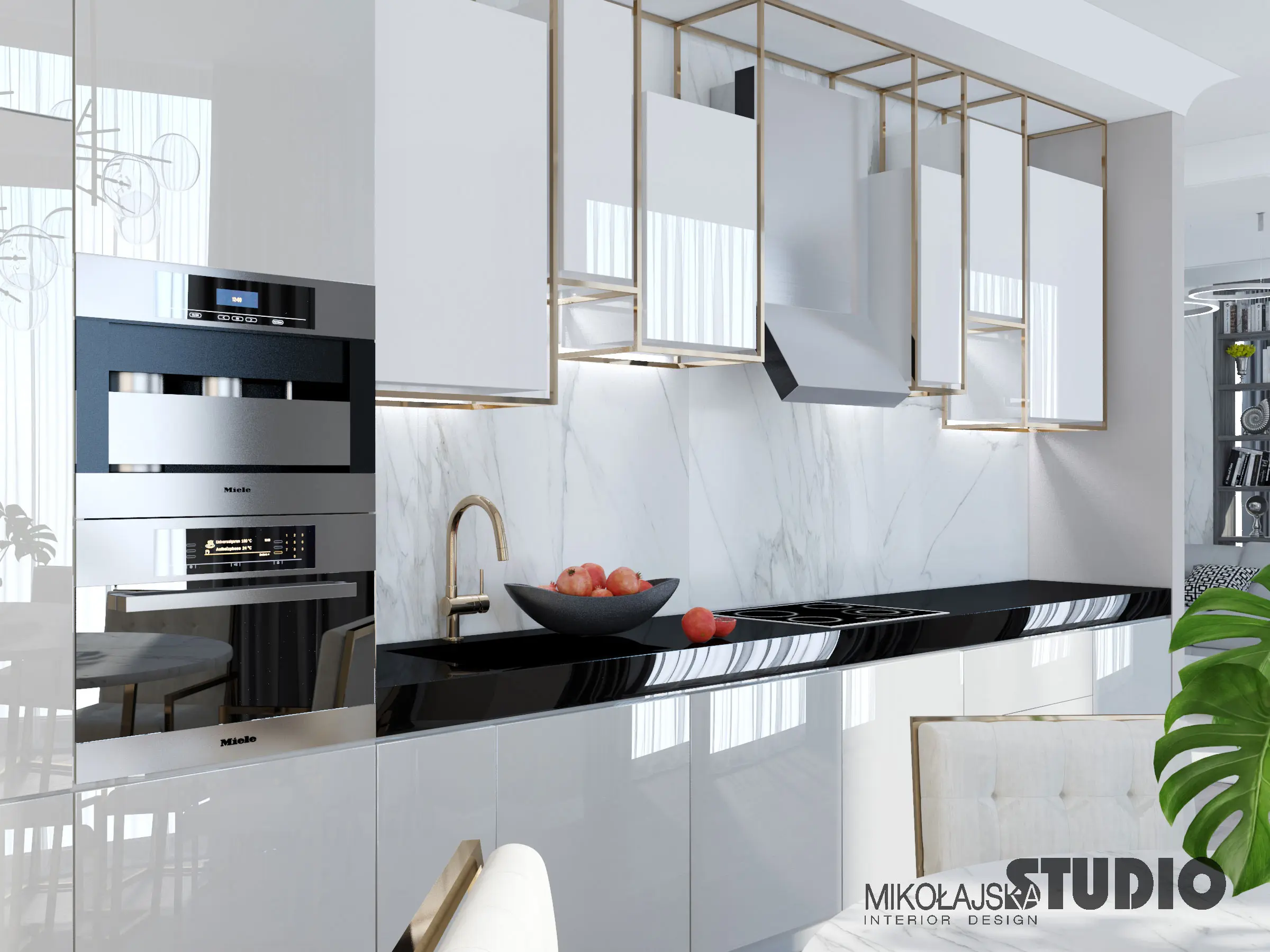Złota armatura w kuchni | Projekt pracowni Mikołajska Studio