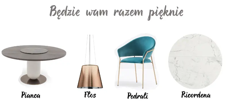 Stół – Pianca | Lampa – Flos | Krzesło – Pedrali | Ceramika – Ricordena