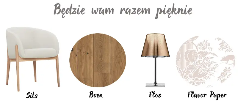 Krzesło – Sits | Deska podłogowa – Boen | Lampa – Flos | Tapeta – Flavor Paper