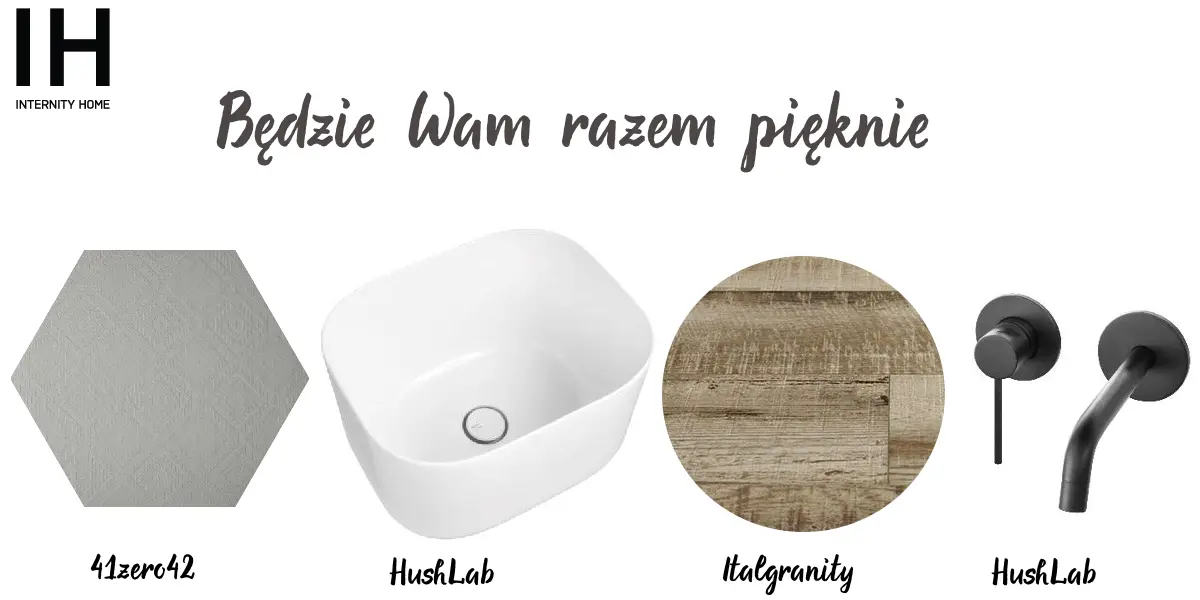 Płytka heksagon 41zero42 | Umywalka HushLab | Płytki drewnopodobne Italgranity | Bateria umywalkowa HushLab