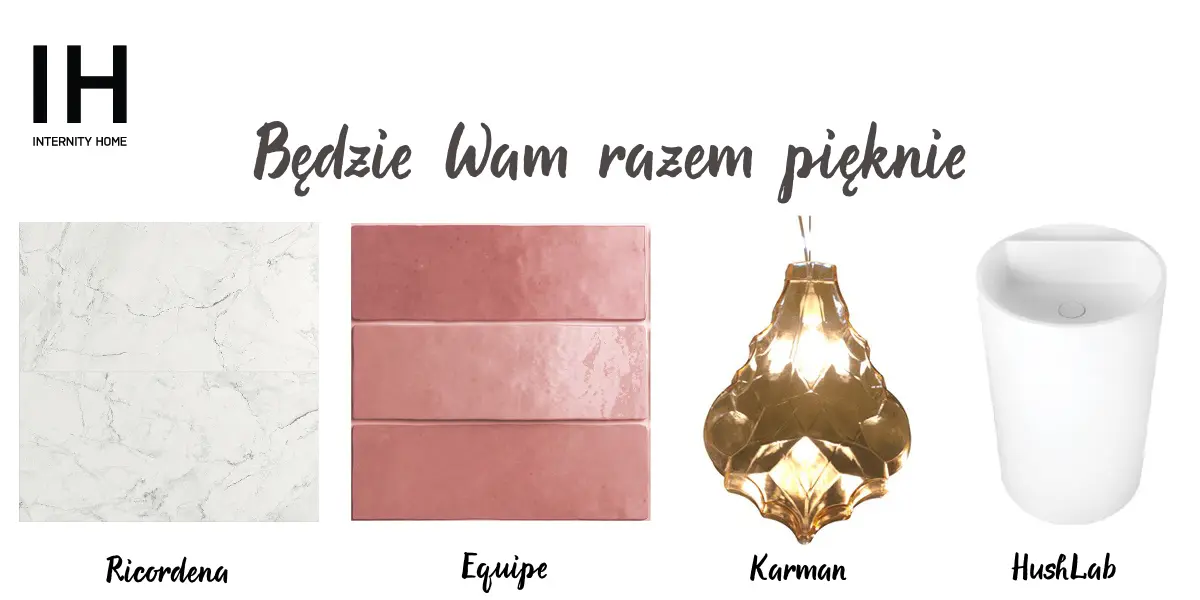 Płytka marmurowa Ricordena | Płytka Equipe | Lampa Karman | Umywalka HushLab