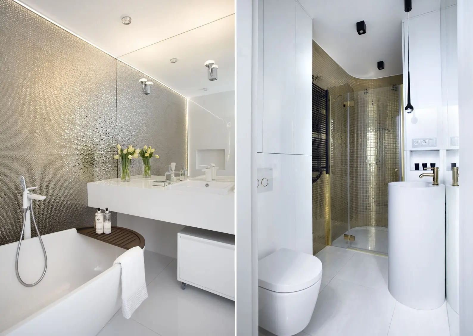 Łazienka ze złotą mozaiką Kaza Interios