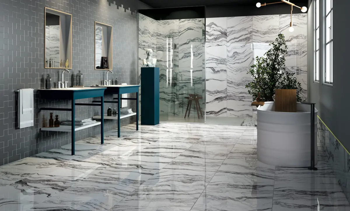 Marmurowe płytki marki 41zero 42 (kolekcja Open) są dostępne w naszych showroomach