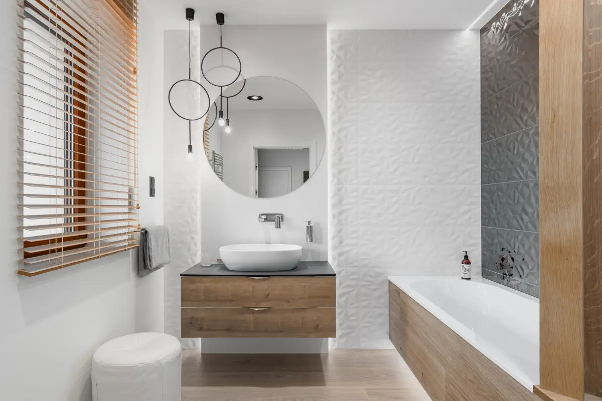 Łazienka z płytkami 3D | proj. Studio Projekt, zdj. Fotomohito