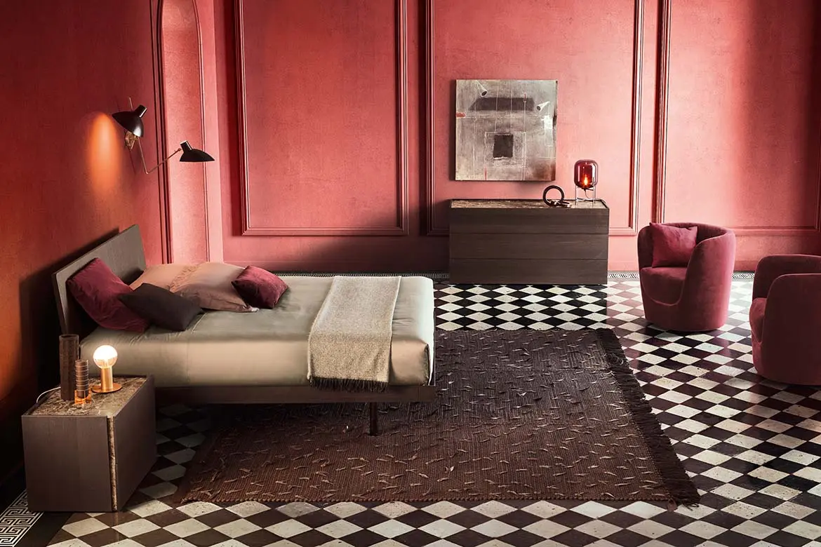 Odważna aranżacja sypialni z meblami włoskiego brandu Pianca