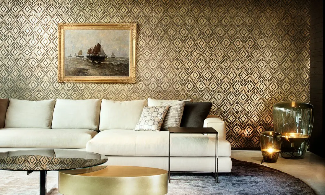 Złota tapeta od Arte w klimacie art deco
