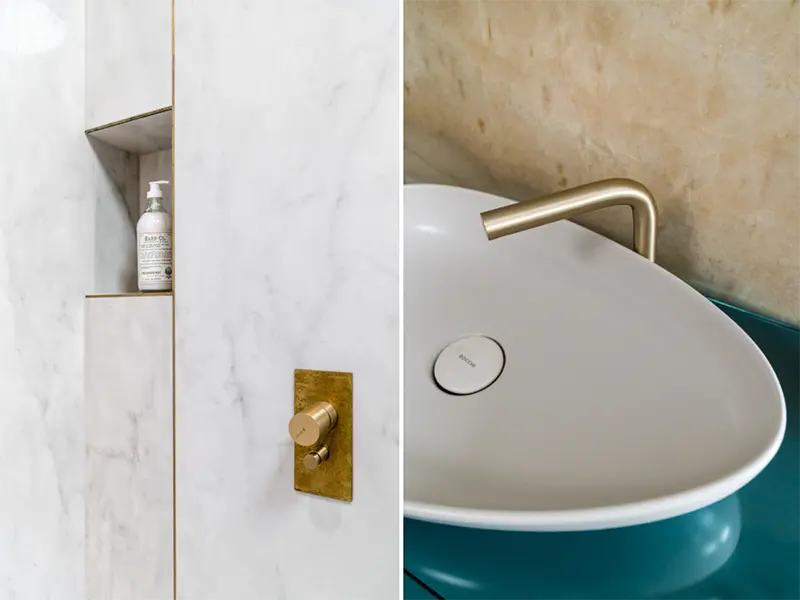 Złote akcenty w łazience (proj. Magma, zdj. Fotomohito)