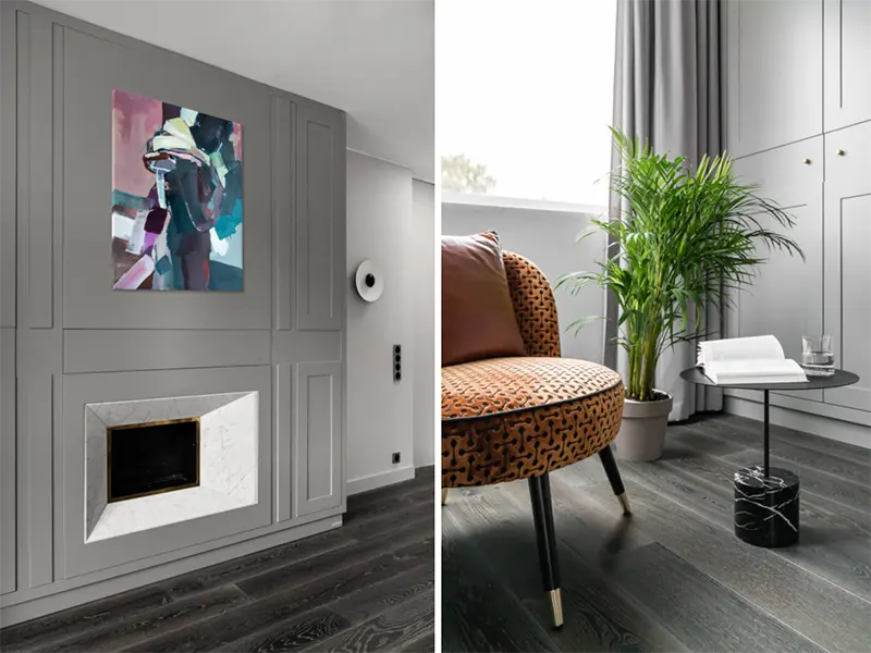 Kącik wypoczynkowy z biokominkiem w sypialni (proj. Magma, zdj. Fotomohito)