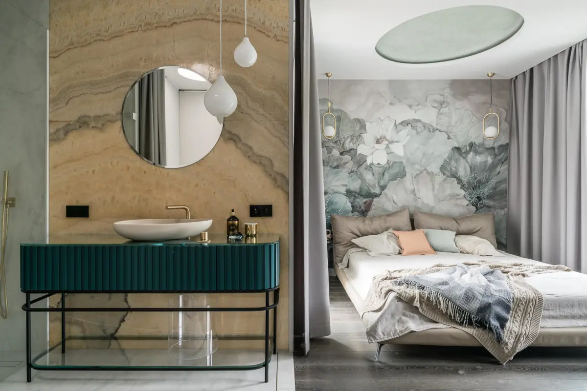 Sypialnia otwarta na salon kąpielowy (proj. Magma, zdj. Fotomohito)