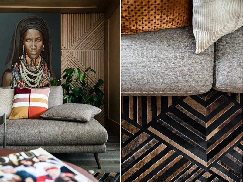 Wykładzina ścienna koresponduje z dywanem wybranym na targach w Paryżu (proj. Magma, zdj. Fotomohito)