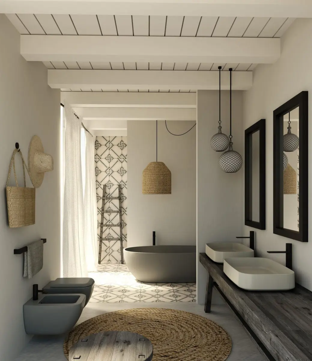 Drewniane elementy doskonale korespondują z plecionkami || Ceramila Cielo jest dostępna w naszych showroomach