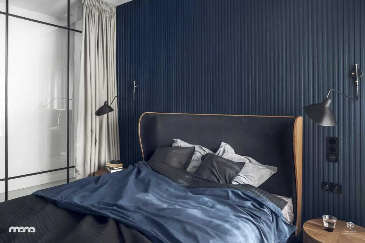 Błękitny total look w sypialni. | Projekt: Mana Design