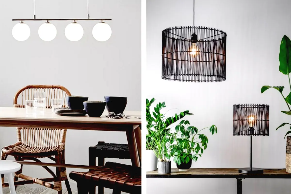 Lampy i ratanowe krzesła, wprowadzą motyw boho do wnętrza.
