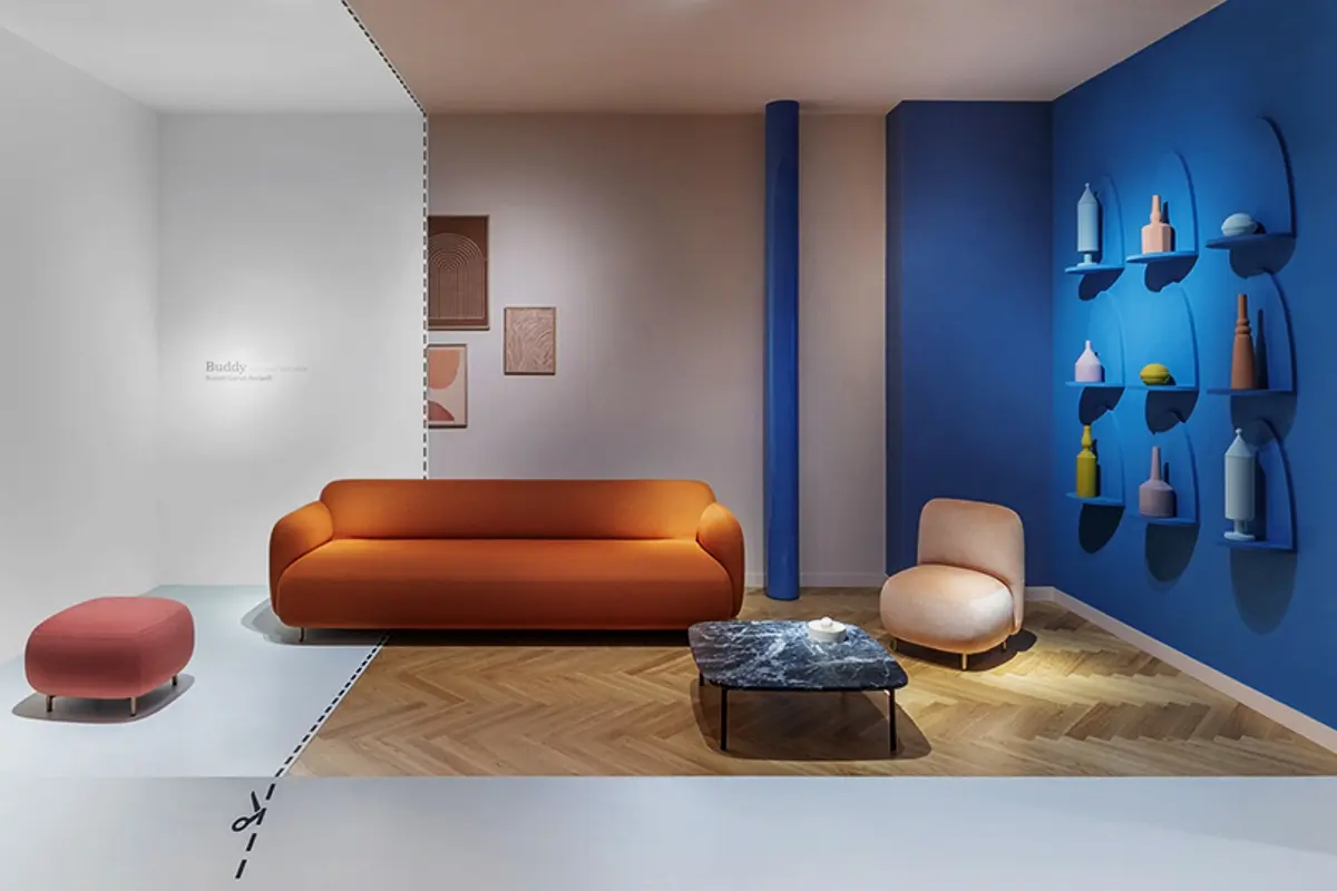 Aranżacja marki Pedrali, wykorzystująca organiczny total look.