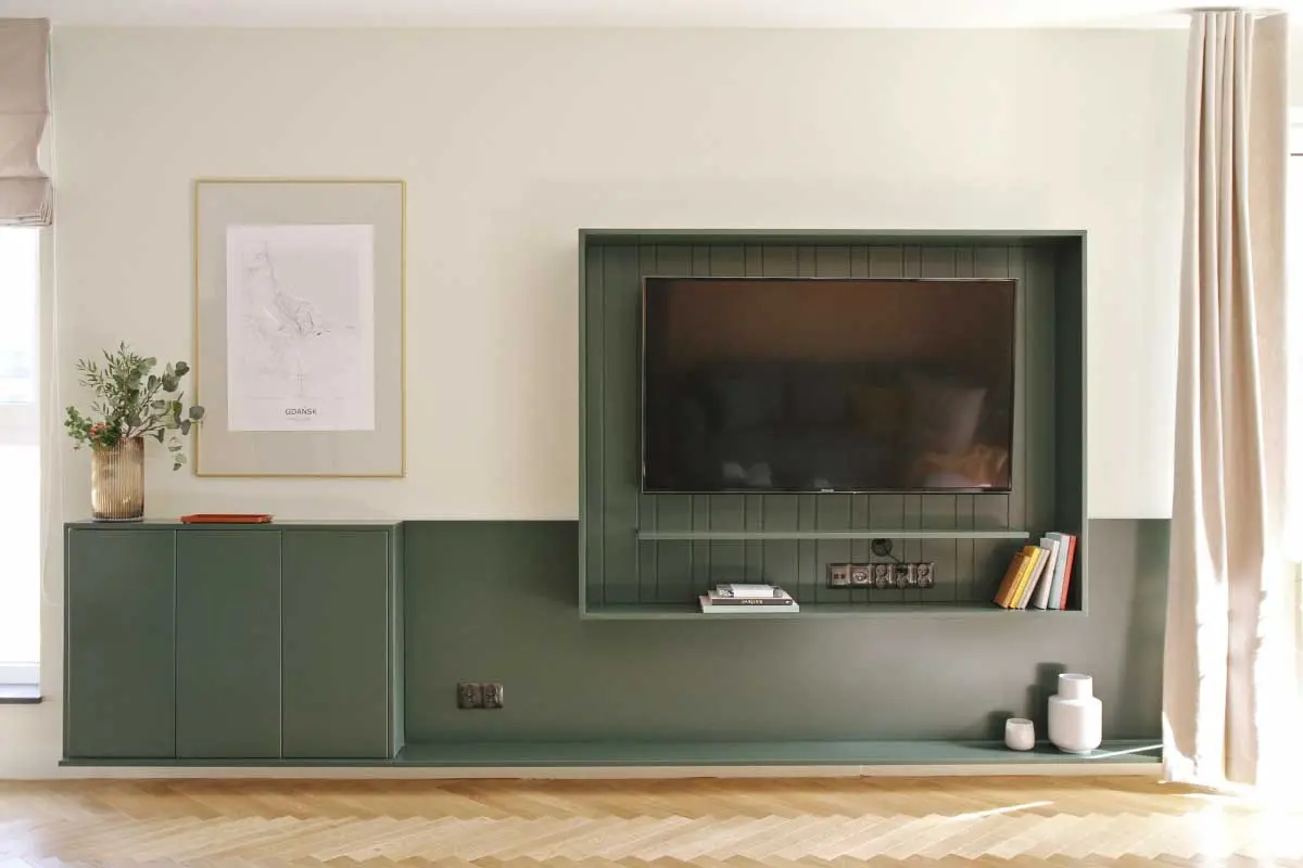 Oryginalnie zaaranżowana ściana telewizyjna | proj. PB Studio