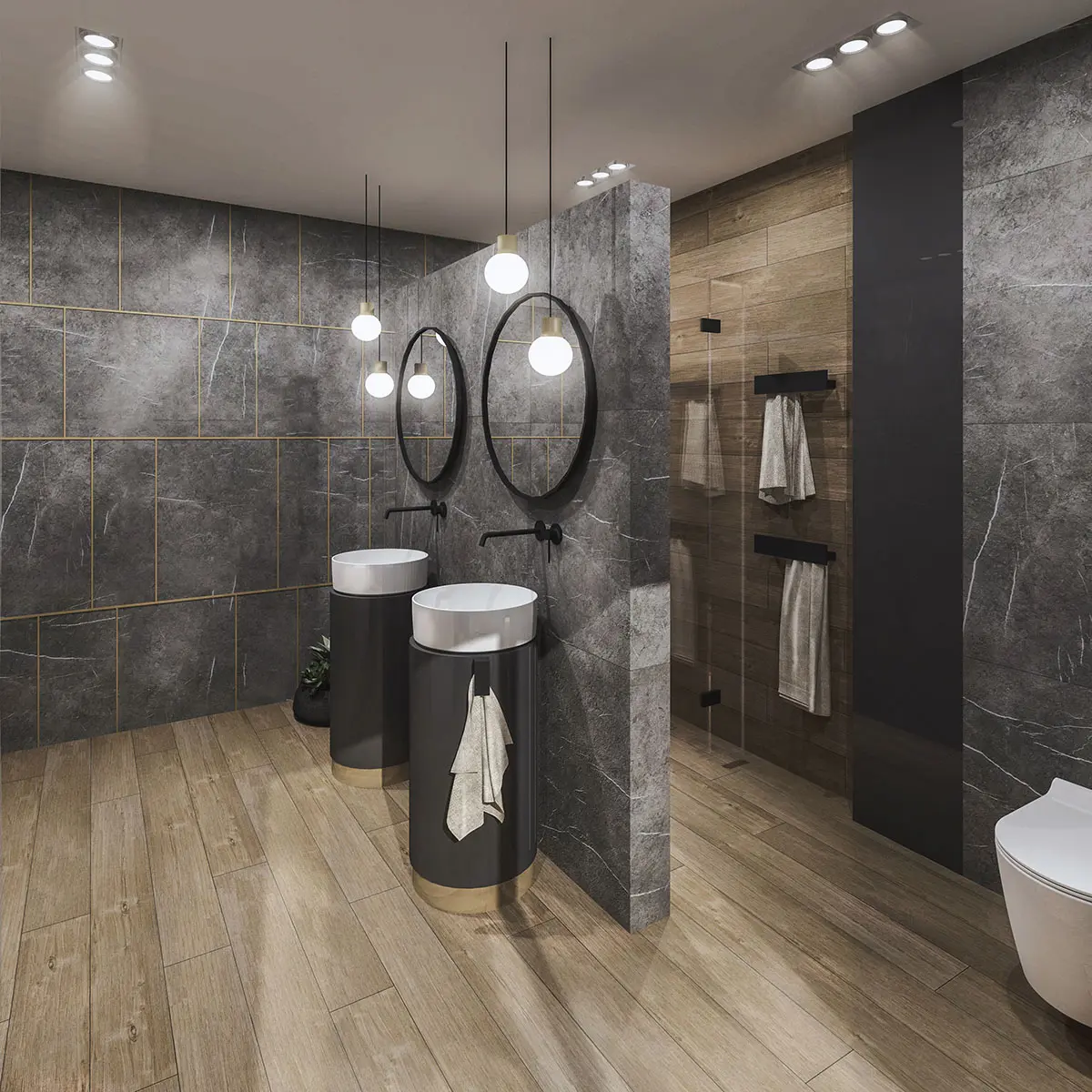 Płytki drewnopodobne Sequola marki <a href="http://soloss.pl/">Soloss</a> w projekcie łazienki | proj. Katarzyna Lisek Kaja_Decor