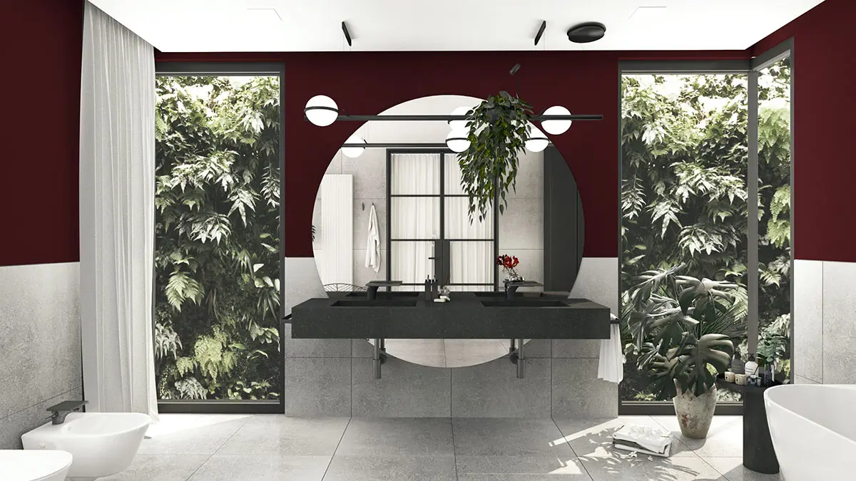 Płytki imitujące beton Point marki <a href="http://soloss.pl/">Soloss</a> w projekcie łazienki | proj. Paula Stachowiak Studio