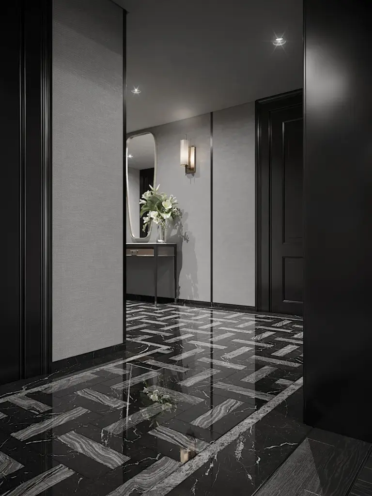 Tapeta tekstylna w projekcie przedpokoju | proj. Ivan Leskov