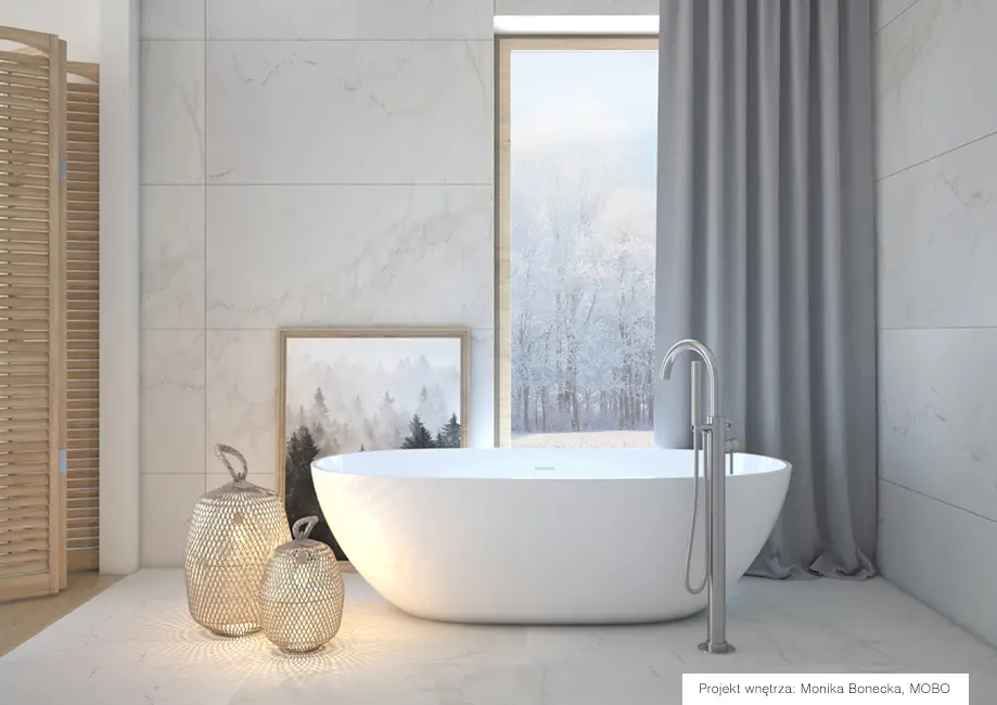 Marmurowe płytki Marmi Uno marki Ricordena w projekcie łazienki